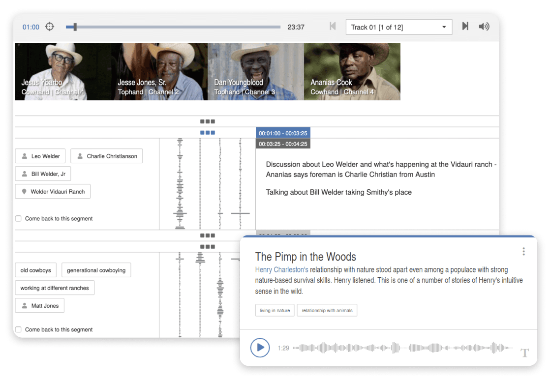 Audio navigator with transcripts and cues