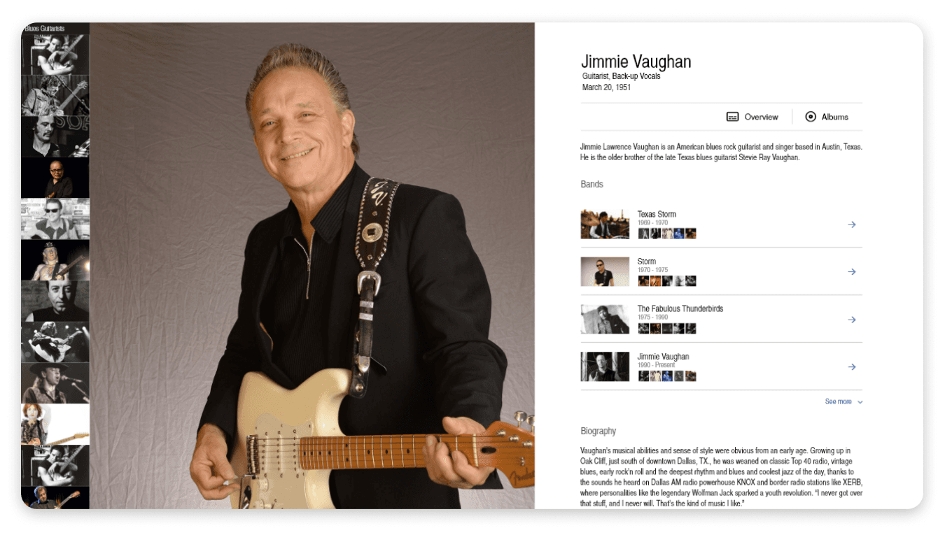 Entity presentation for Jimmie Vaughan